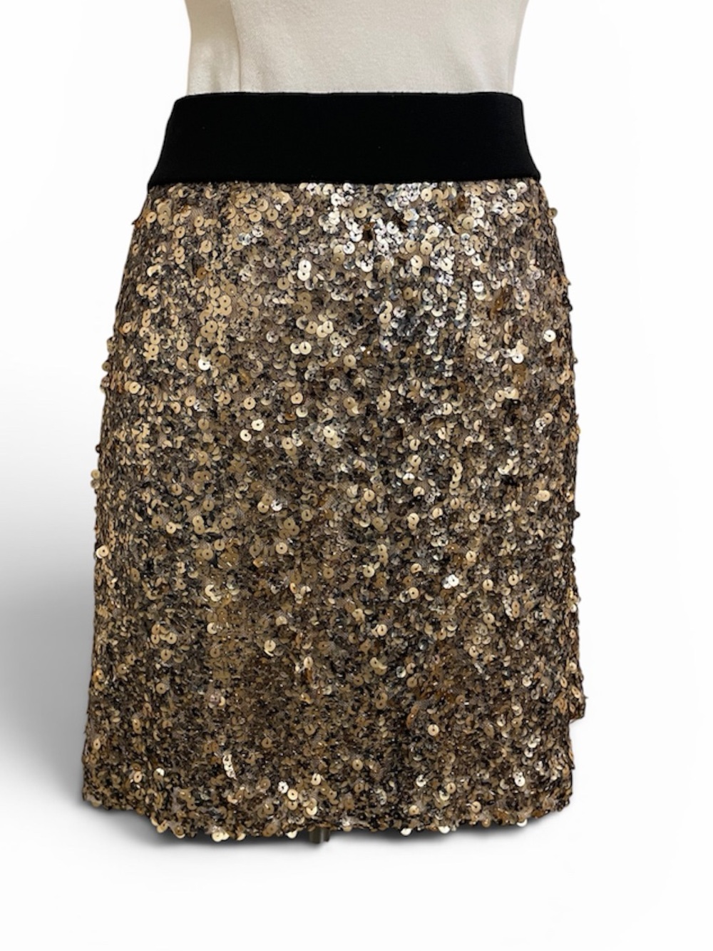 INC Shimmer Gold and Black Sequin Straight Skirt